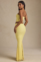 Draped Low-Rise Lace Maxi Skirt in Pastel Yellow